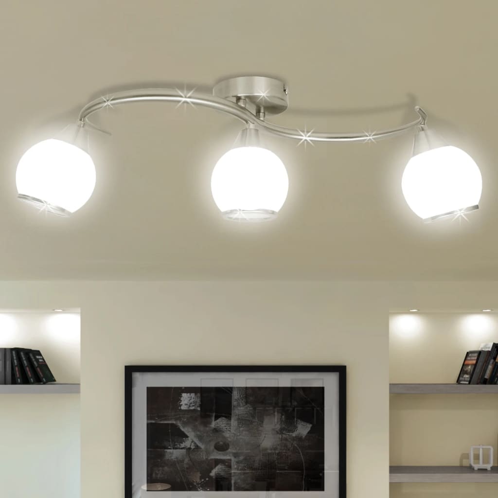 Bouchons en verre de lampe de plafond Vidaxl + rail ondulé pour 3 x e14 poires