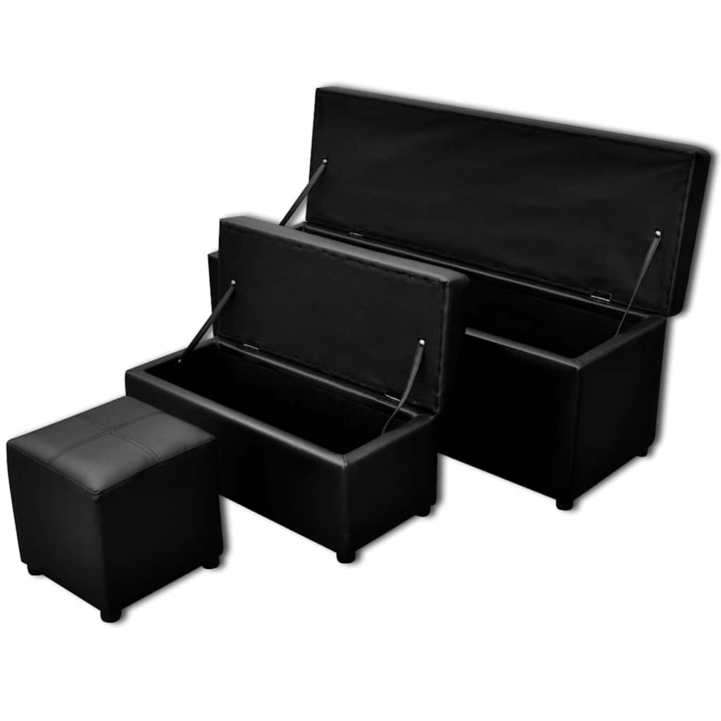 Vidaxl kunstlederen banken met opslagruimte + voetenbank (zwart)