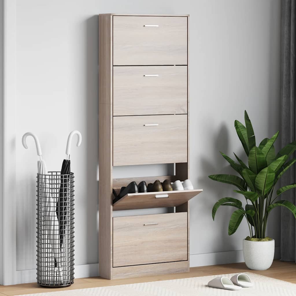 Vidaxl Shoe Cabinet Wood avec 5 compartiments de rangement Oak Look