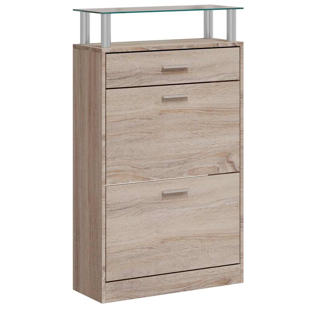Armoire à chaussures Vidaxl avec tiroir et gilet en verre chêne