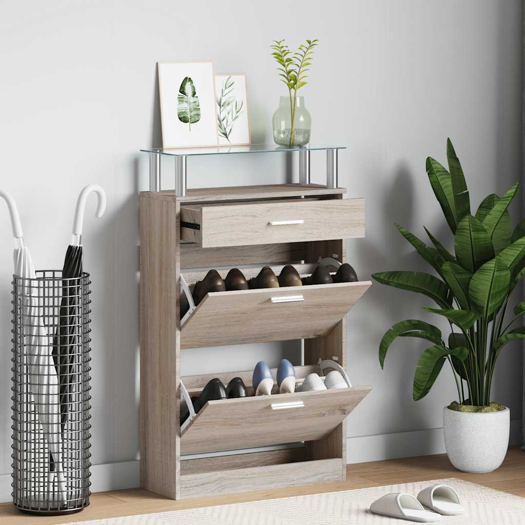 Armoire à chaussures Vidaxl avec tiroir et gilet en verre chêne