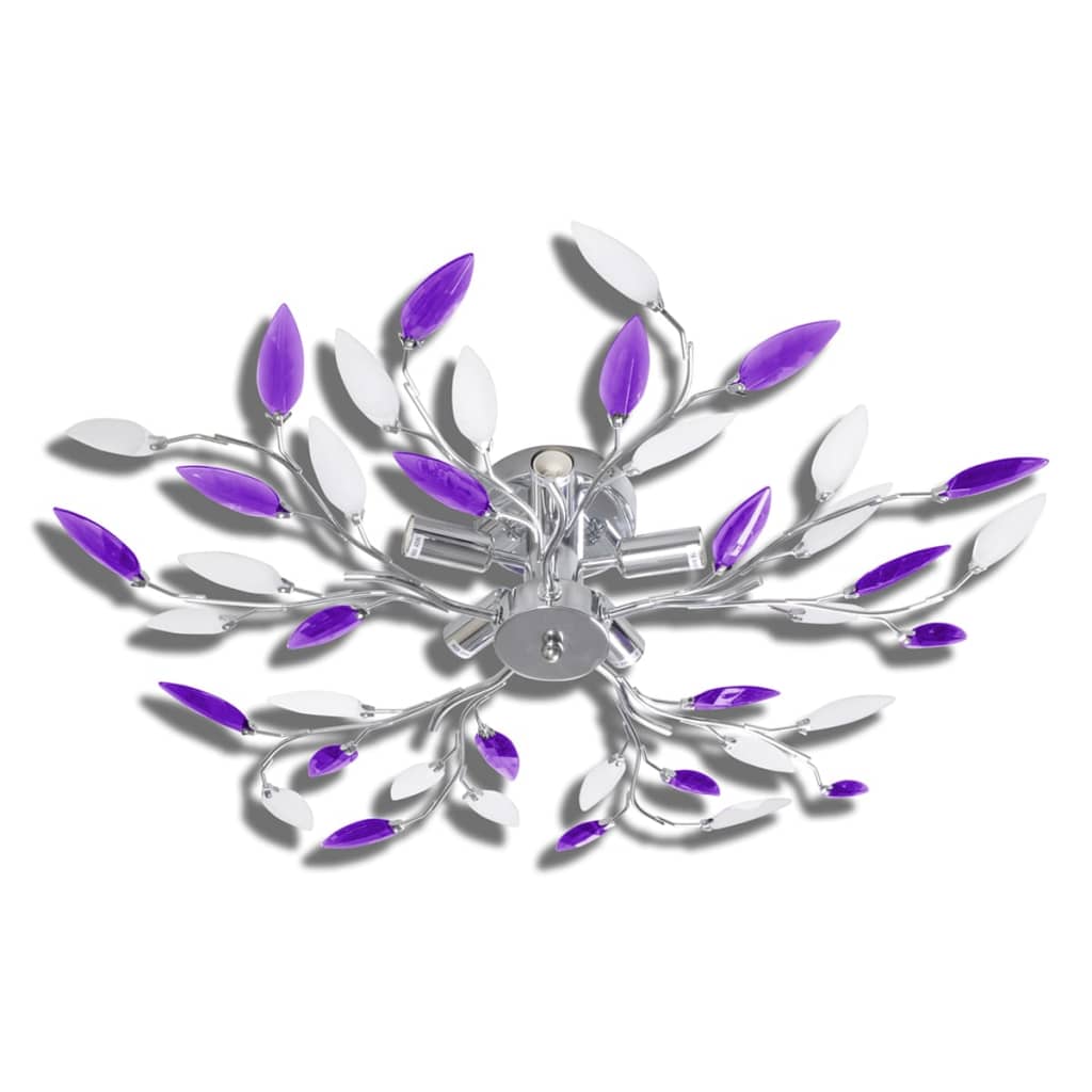 Lampe vidaxl avec des feuilles de cristal d'acrylique pour 5x e14 violet et blanc