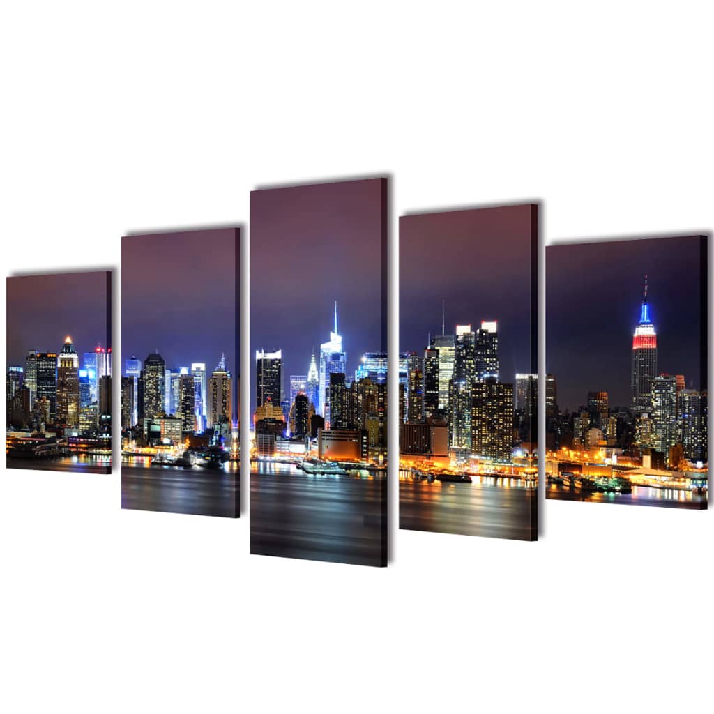 Vidaxl Canvas Wall Print Set Colorful New York Skyline 200 x 100 cm