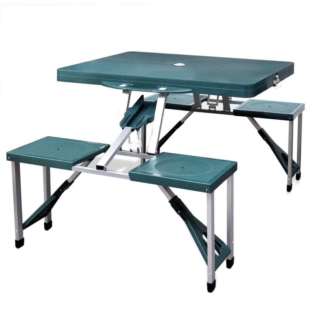 Table de camping vidaxl avec quatre chaises en aluminium léger en aluminium pliable (vert)