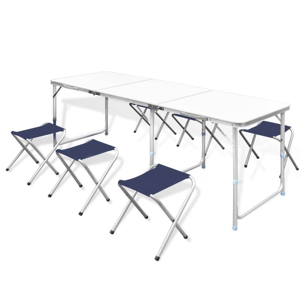 Table de camping Vidaxl en hauteur réglable avec 6 selles 180x60 cm