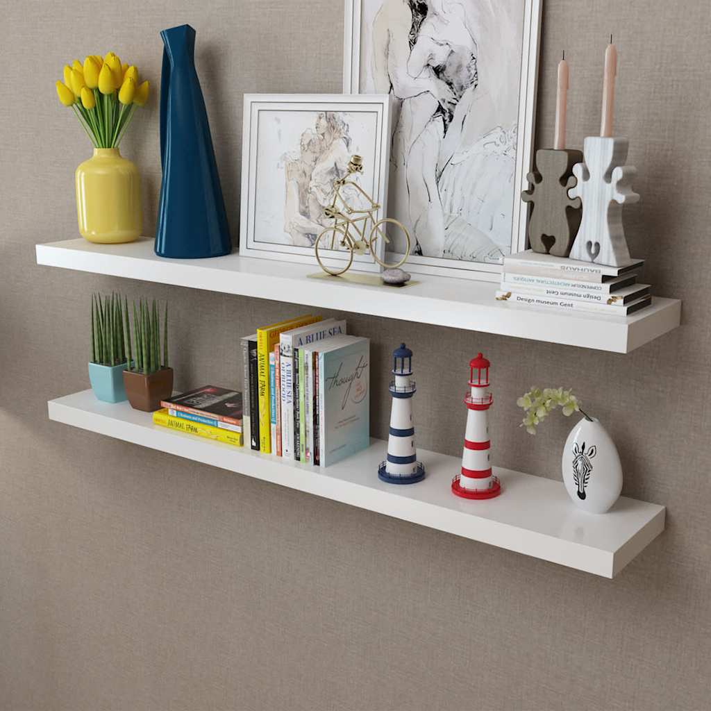 Vidaxl wandplanken mdf zwevend voor boeken dvd wit 2 st