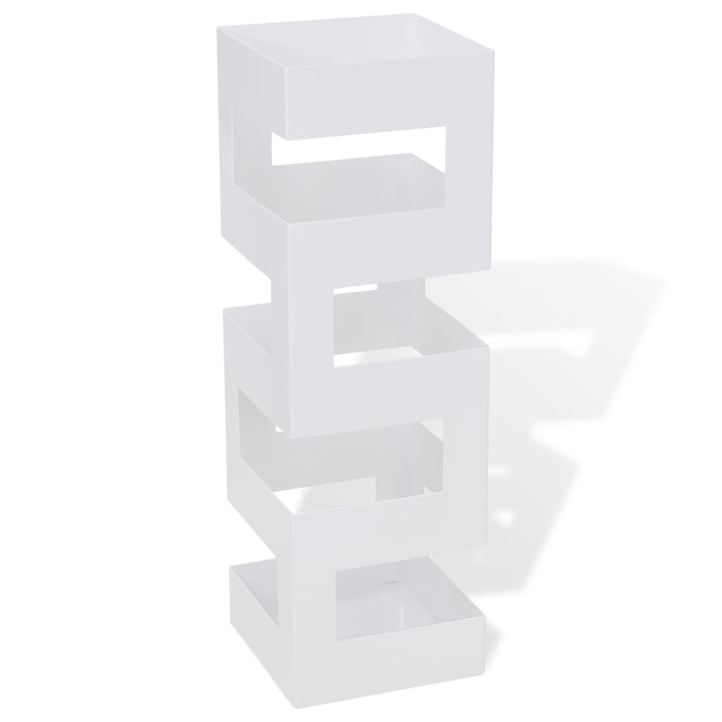 Parapluie Vidaxl et porte-bâton de marche en acier carré blanc 48,5 cm