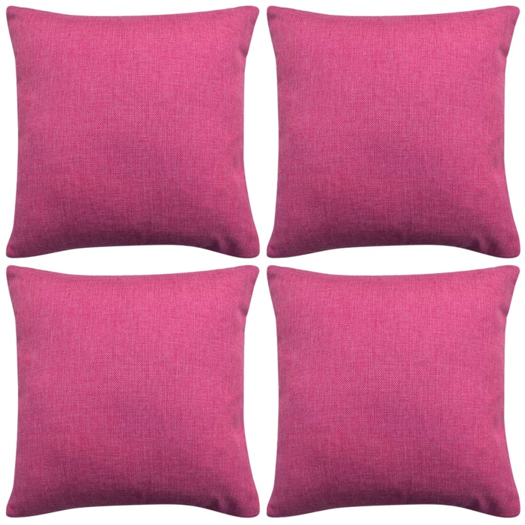 VidaXL housses de coussin 4 pièces aspect lin rose 40x40 cm