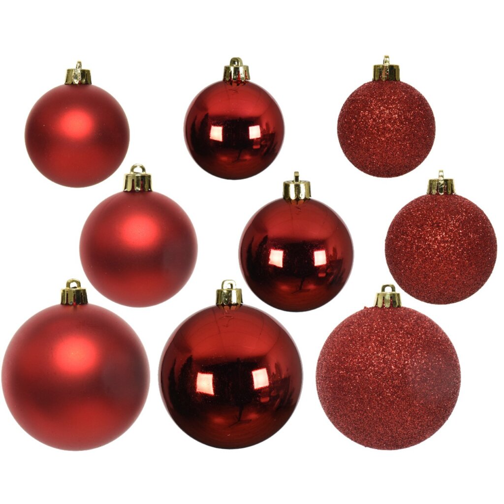 Decoris Decoris Boules de Noël Plastique 6-8-10 cm Rouge 26 Pièces
