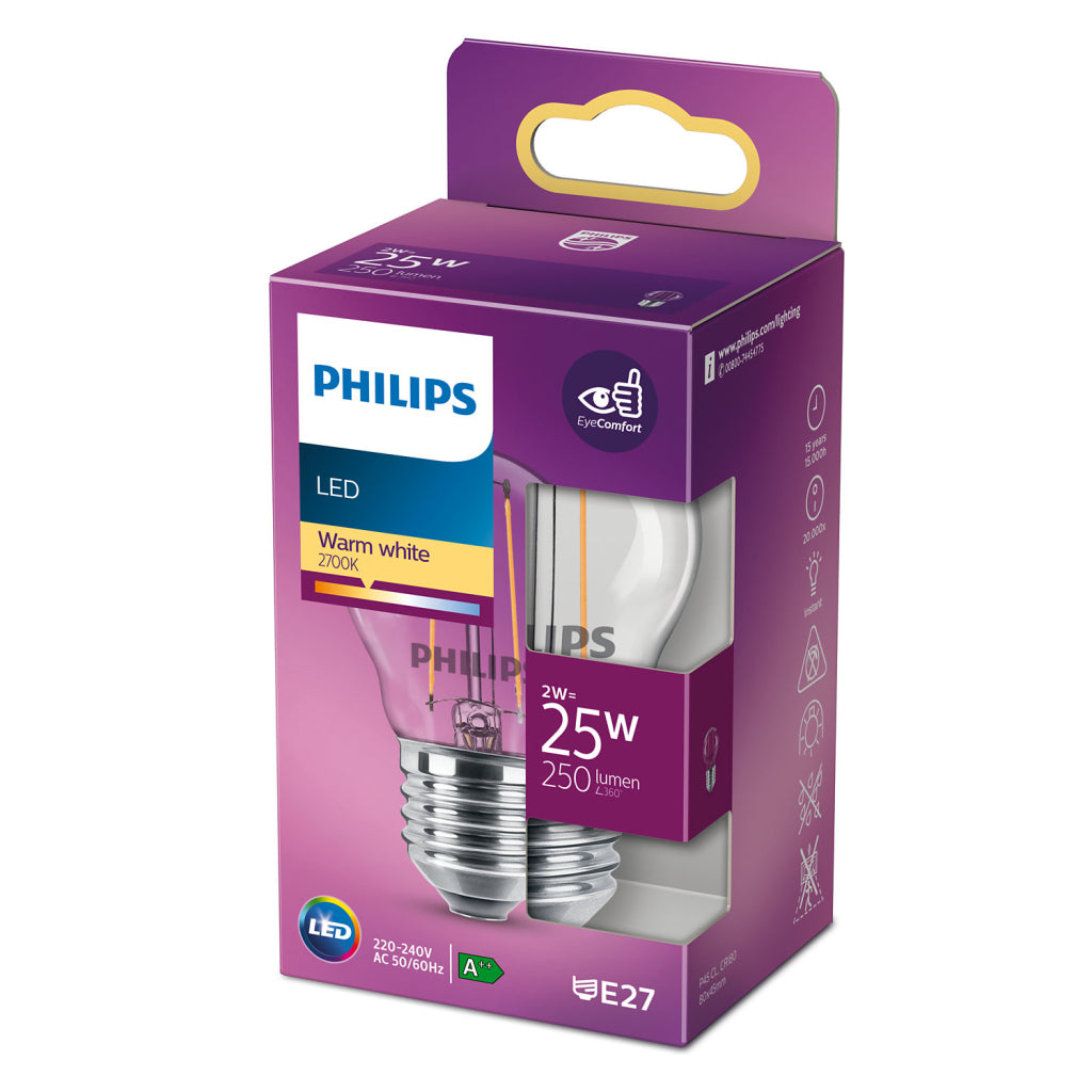 Lampe bougie classique LED Philips 25W E27 blanc chaud