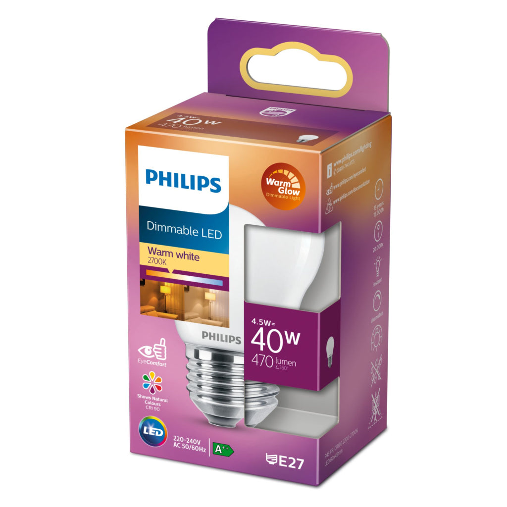 Lampe bougie classique LED Philips dimmable 40W E27 blanc chaud