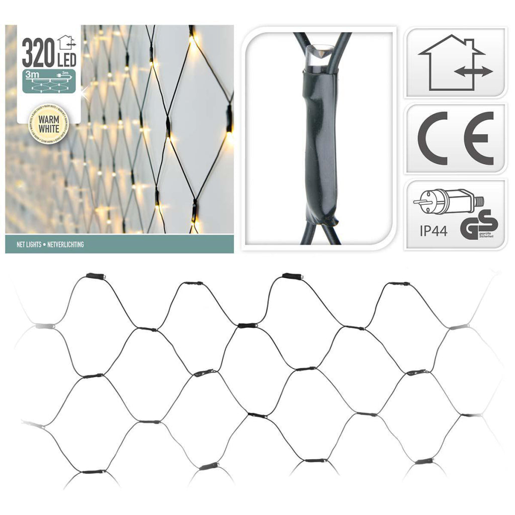 S.i.a. Filet lumineux LED 300x150 cm 320 LED blanc chaud lumière vert