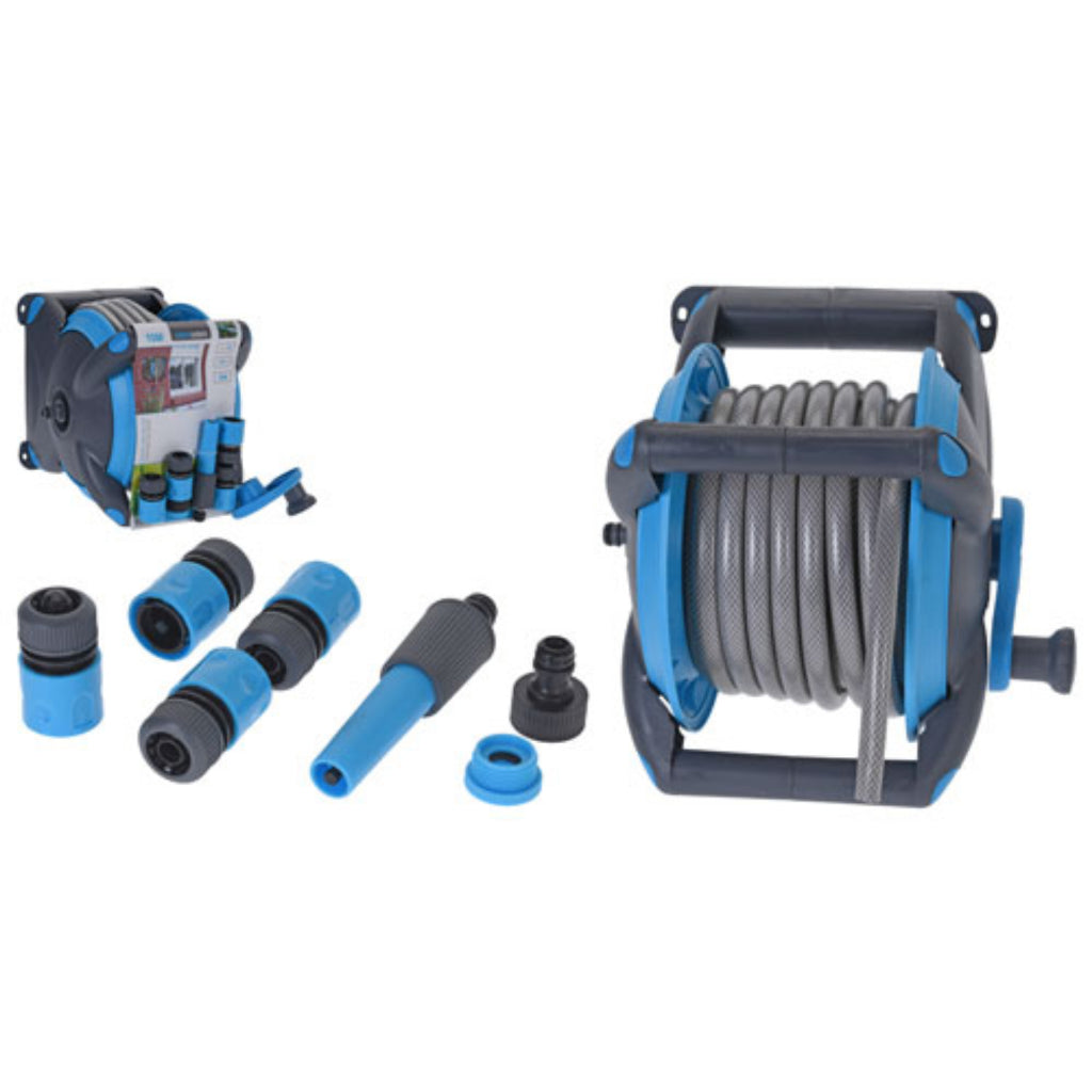Tuyau d'arrosage Pro Garden avec support 15 m bleu gris