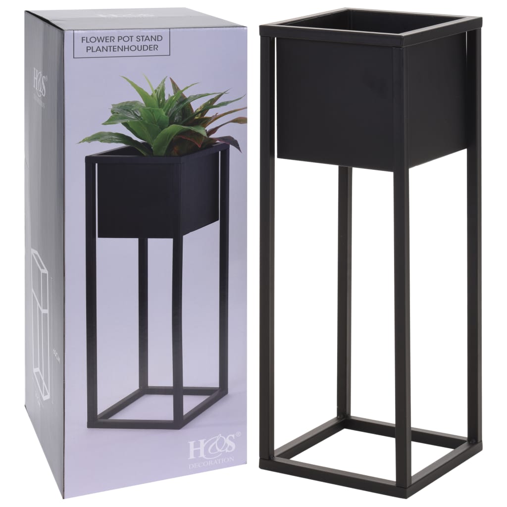 H S Collection Flowerpot sur standard 60 cm métal noir