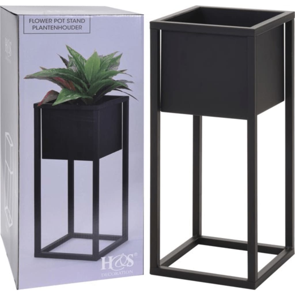H S Collection Flowerpot sur standard 50 cm de métal noir