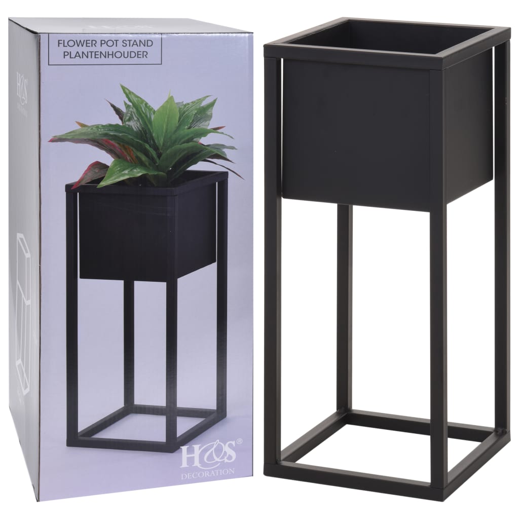 H S Collection Flowerpot sur standard 50 cm de métal noir