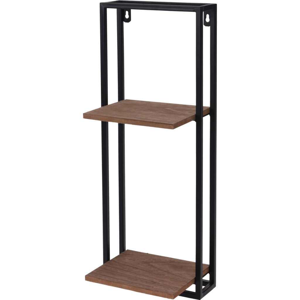 Étagère suspendue en métal avec plaques en bois, style maison basique, 53x20x15 cm, noir et marron