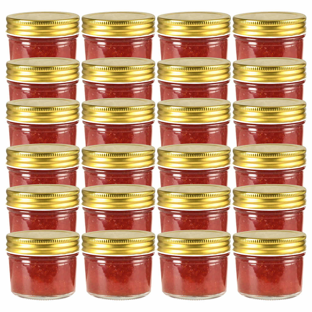 Pots de confiture Vidaxxl avec couvercles dorés 24 pcs 110 ml verre