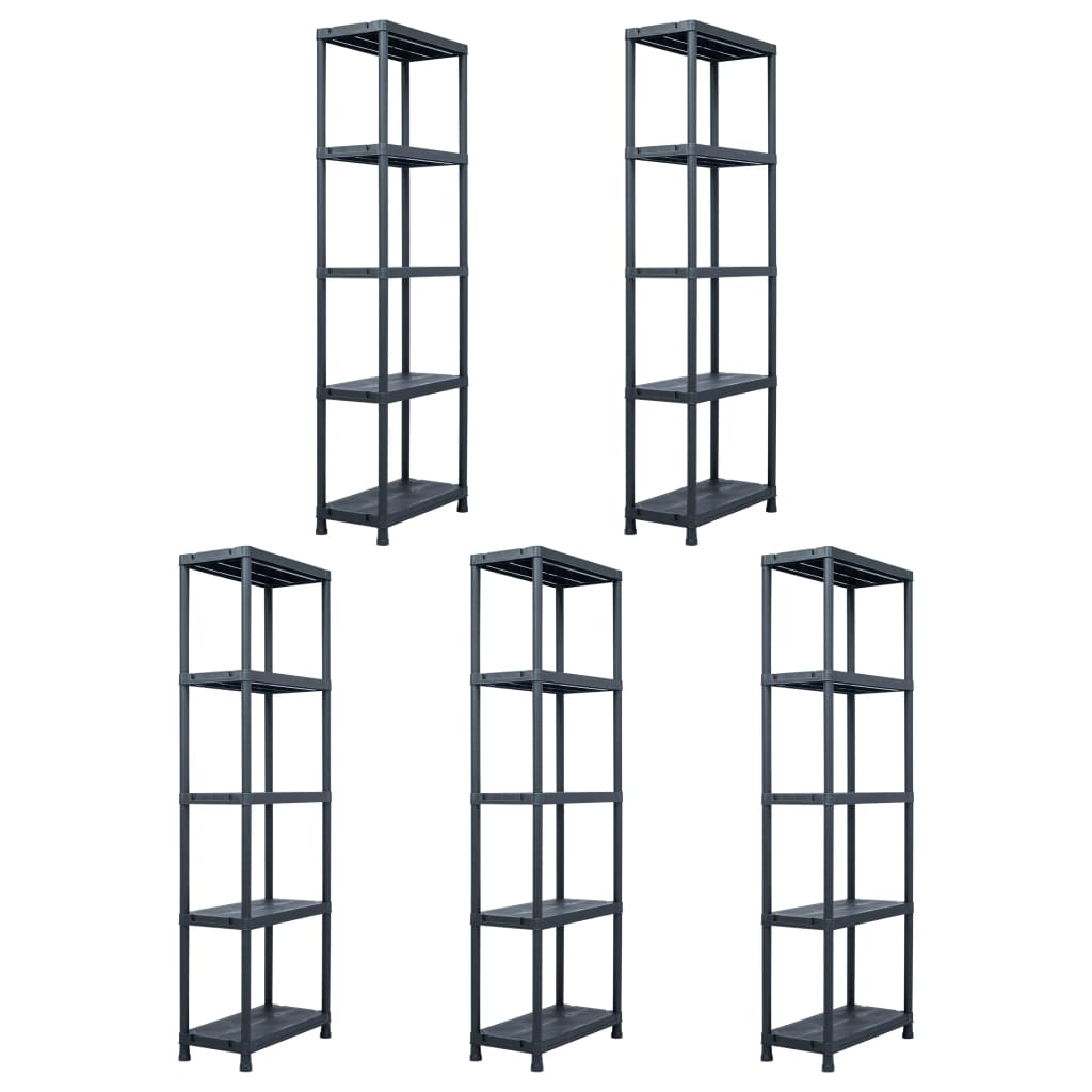 Racks de stockage Vidaxl 5 PCS 125 kg 60x30x180 cm Plastique noir