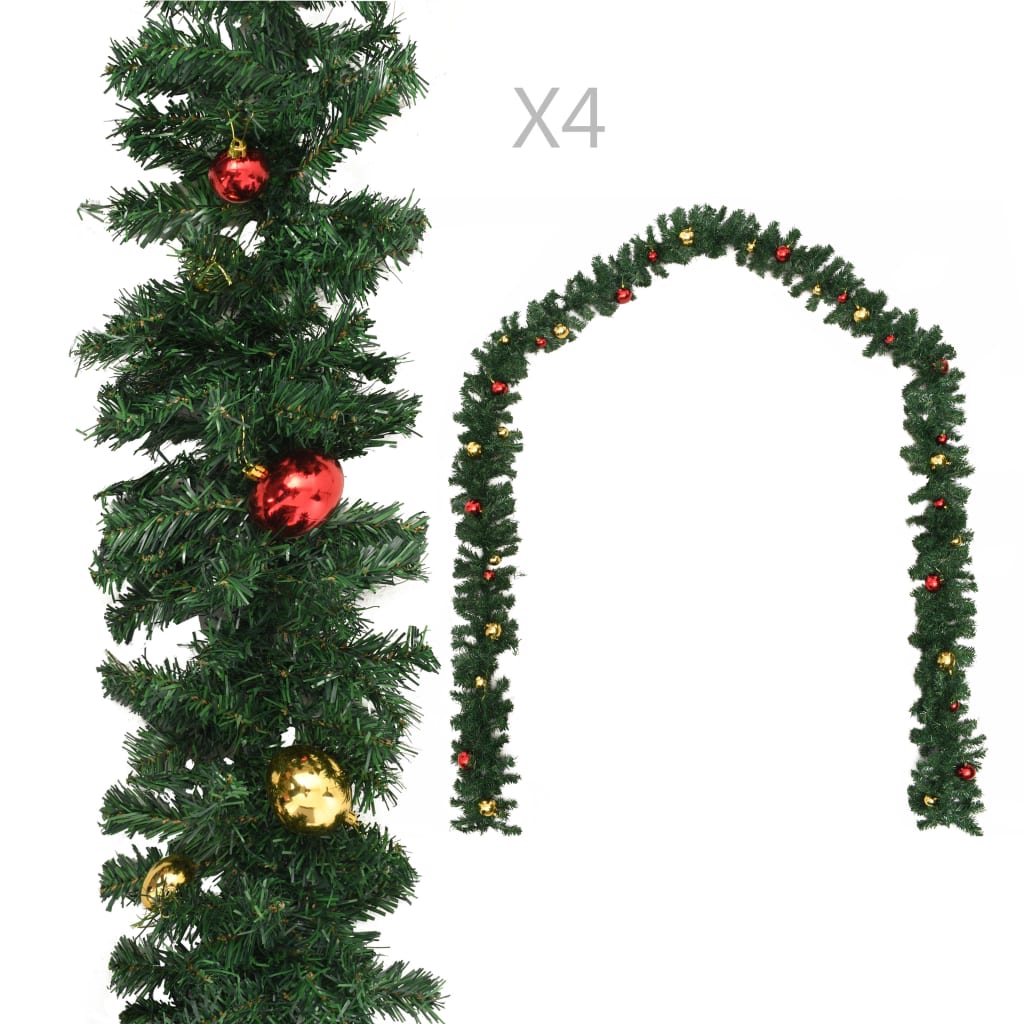 VidaXL guirlandes de Noël 4 pcs avec boules de Noël 270 cm PVC vert