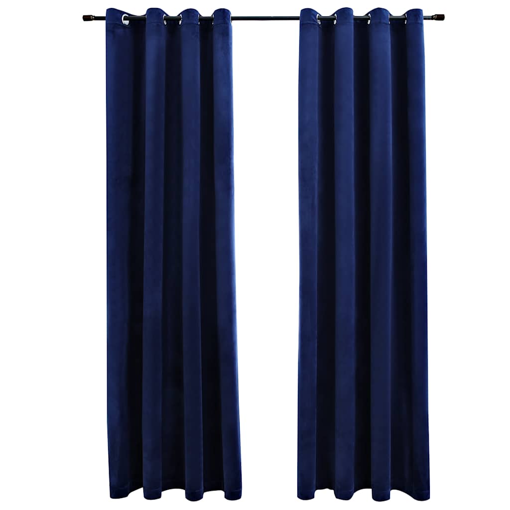 Rideau vidaxl accablant avec des anneaux 2 st 140x175 cm en velours bleu
