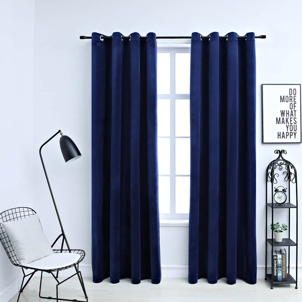 Rideau vidaxl accablant avec des anneaux 2 st 140x175 cm en velours bleu