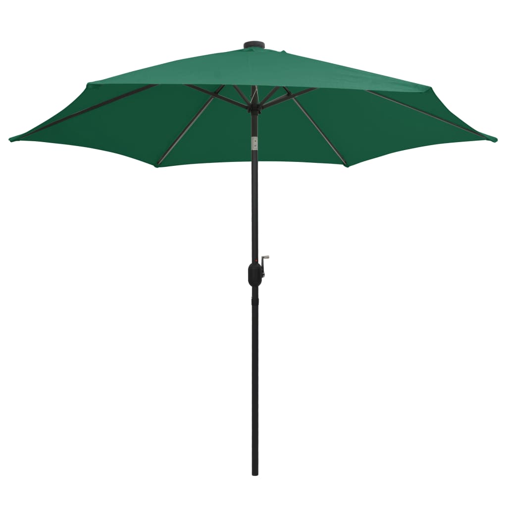 Parasol vidaxl avec éclairage LED et poteau en aluminium 300 cm vert