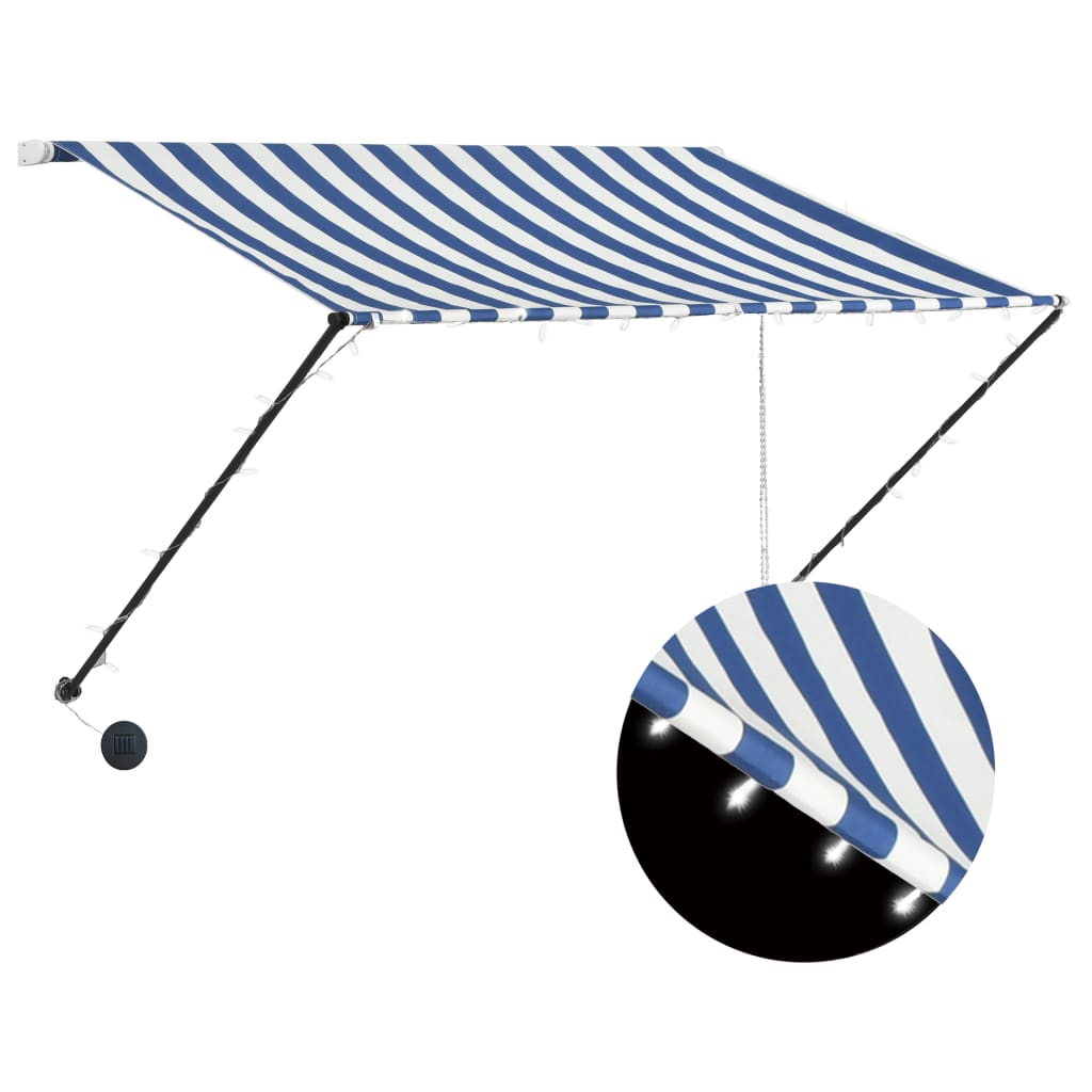 VidaXL Auvent extensible avec LED 250x150 cm bleu et blanc
