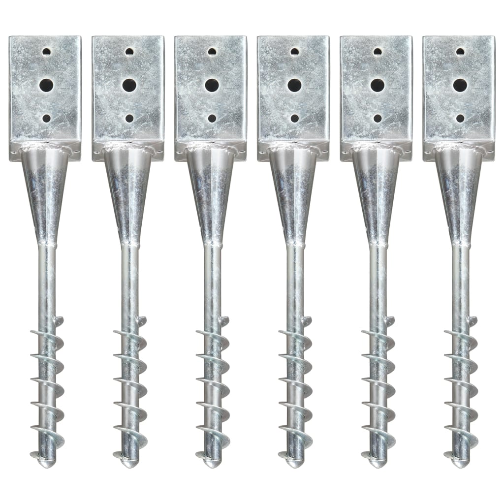 Pinses de sol vidaxl 6 pcs 9x9x56 cm en acier galvanisé en acier argent coloré