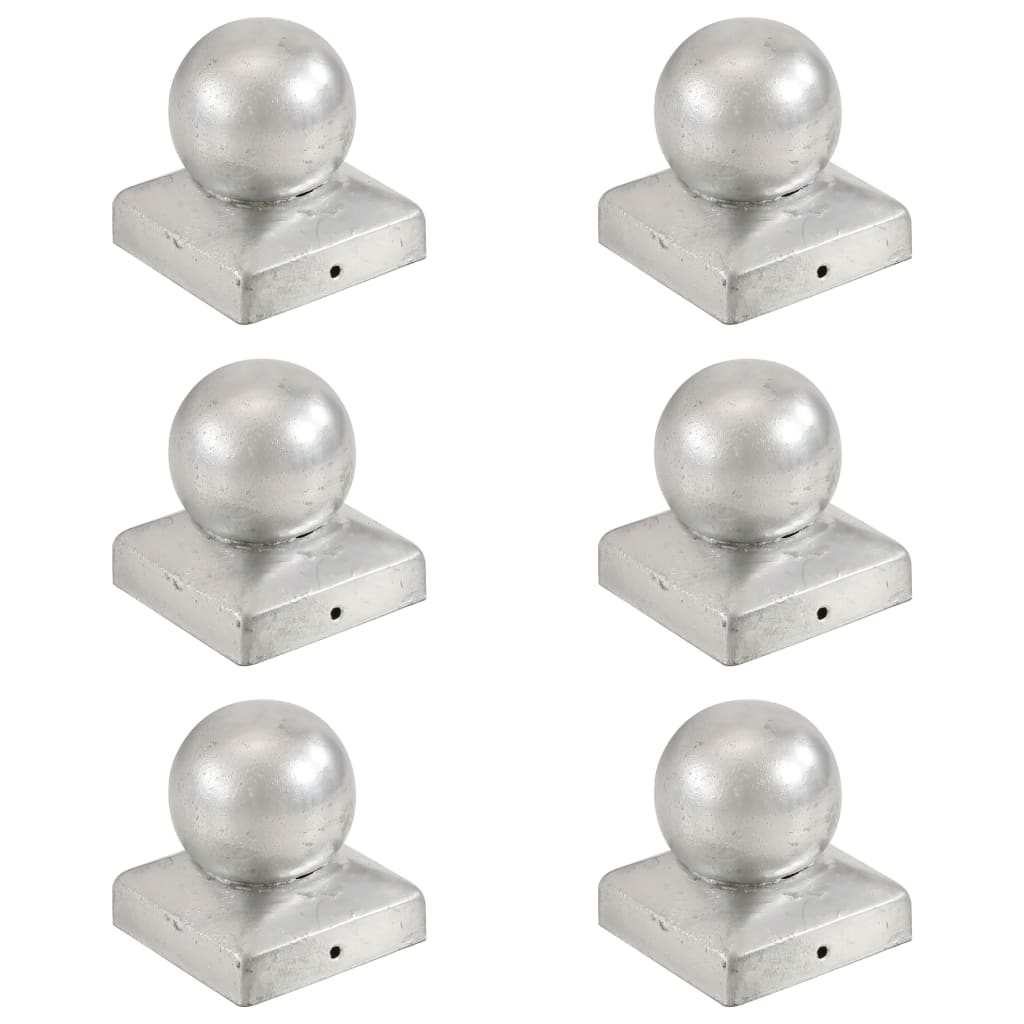 Vidaxl capuchons de poteau 6 pcs boule 71x71 mm métal galvanisé
