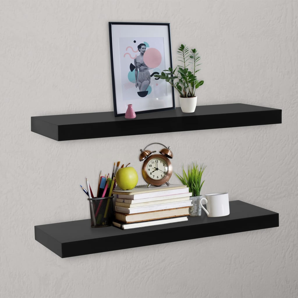 Vidaxl wandschappen zwevend 2 st 80x20x3,8 cm zwart