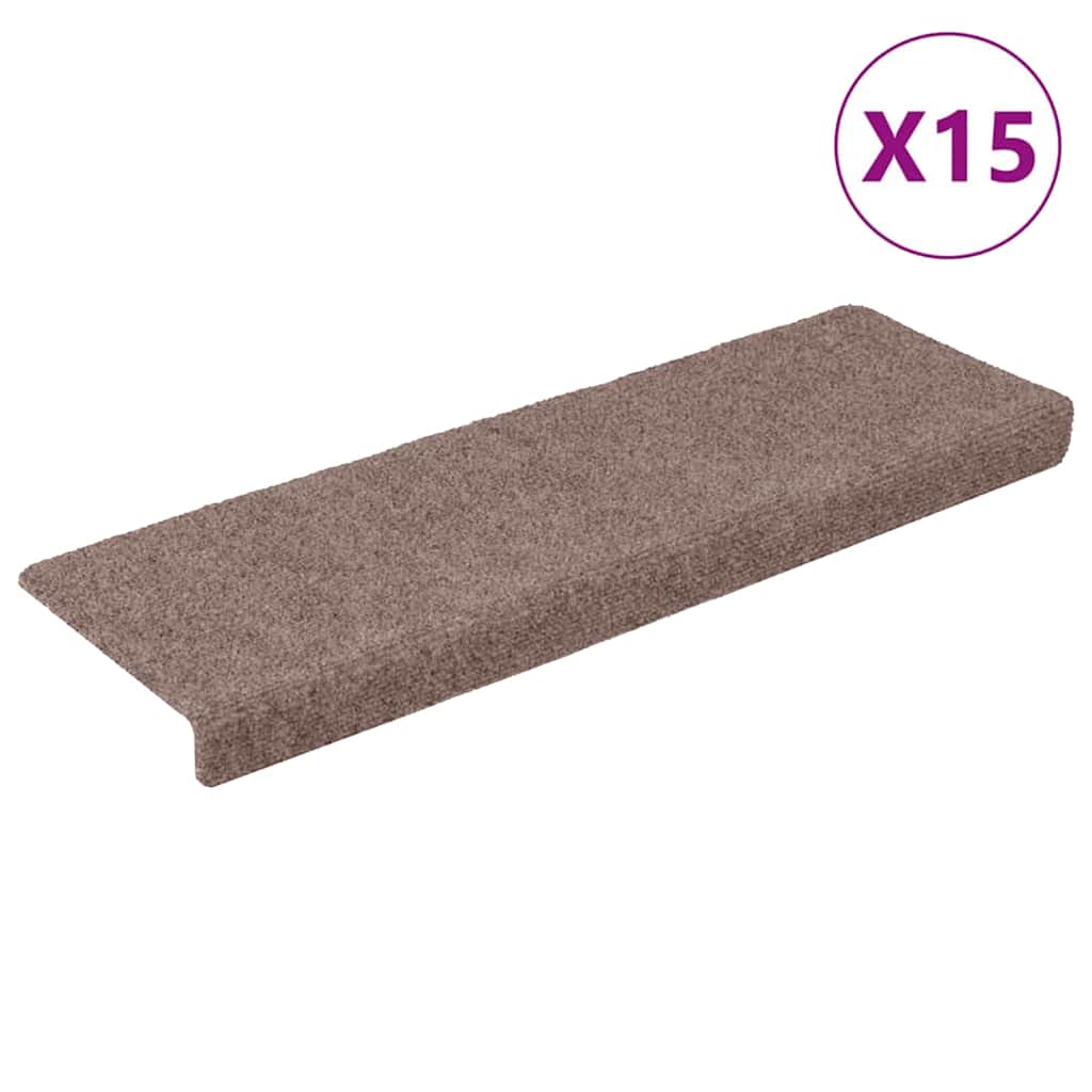 Mattes d'escalier vidaxl auto-adhésifs 15 pièces 65x21x4 cm crème avec bord rectangulaire
