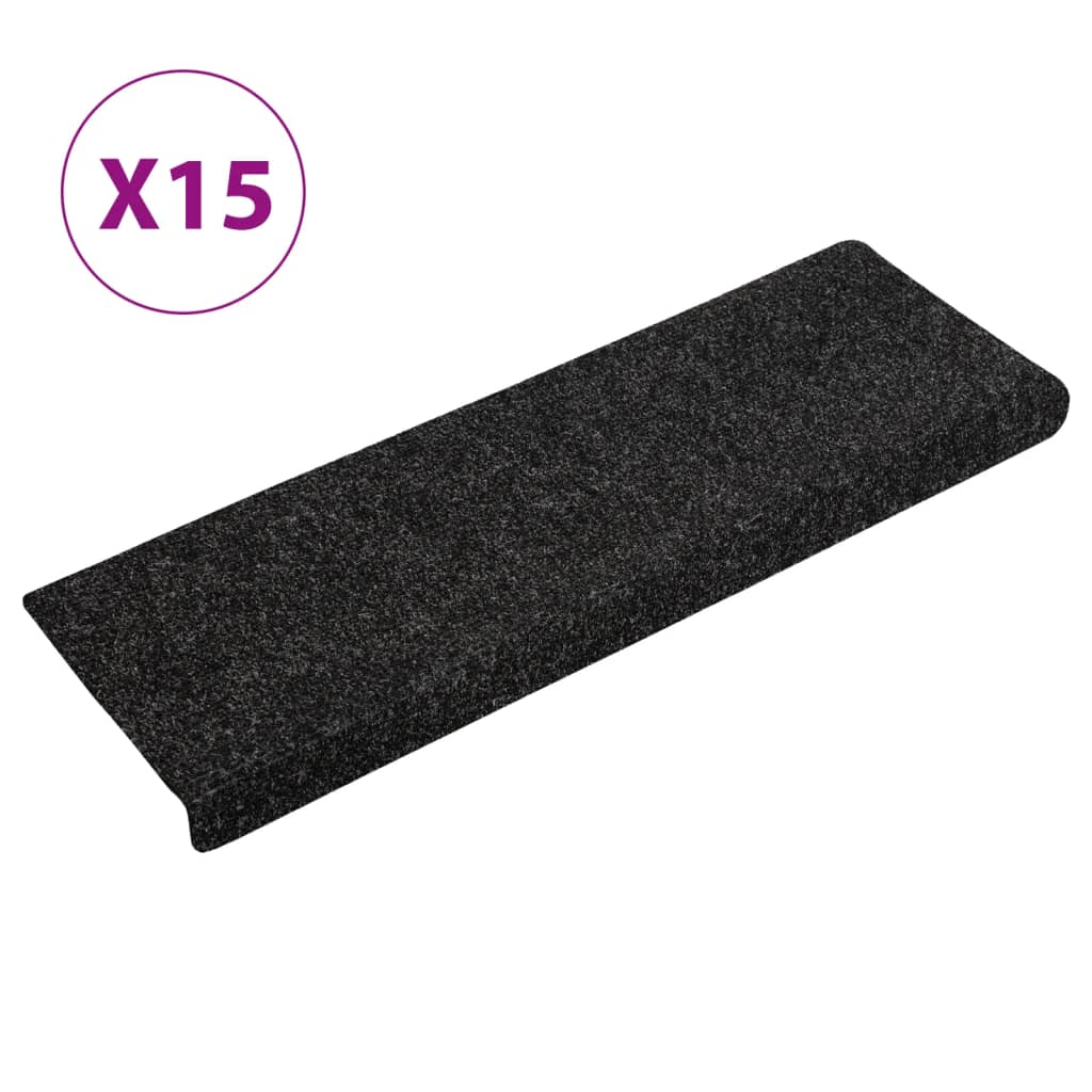 Vidaxl Mat à escalier auto-adhésif 15 pièces 65x21x4 cm bord rectangulaire noir