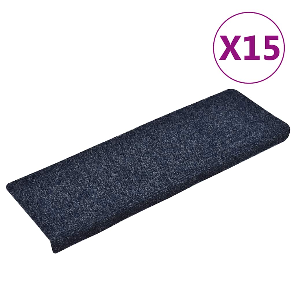 Vidaxl Mat à escalier auto-adhésif 15 pièces 65x21x4 cm bord rectangulaire bleu