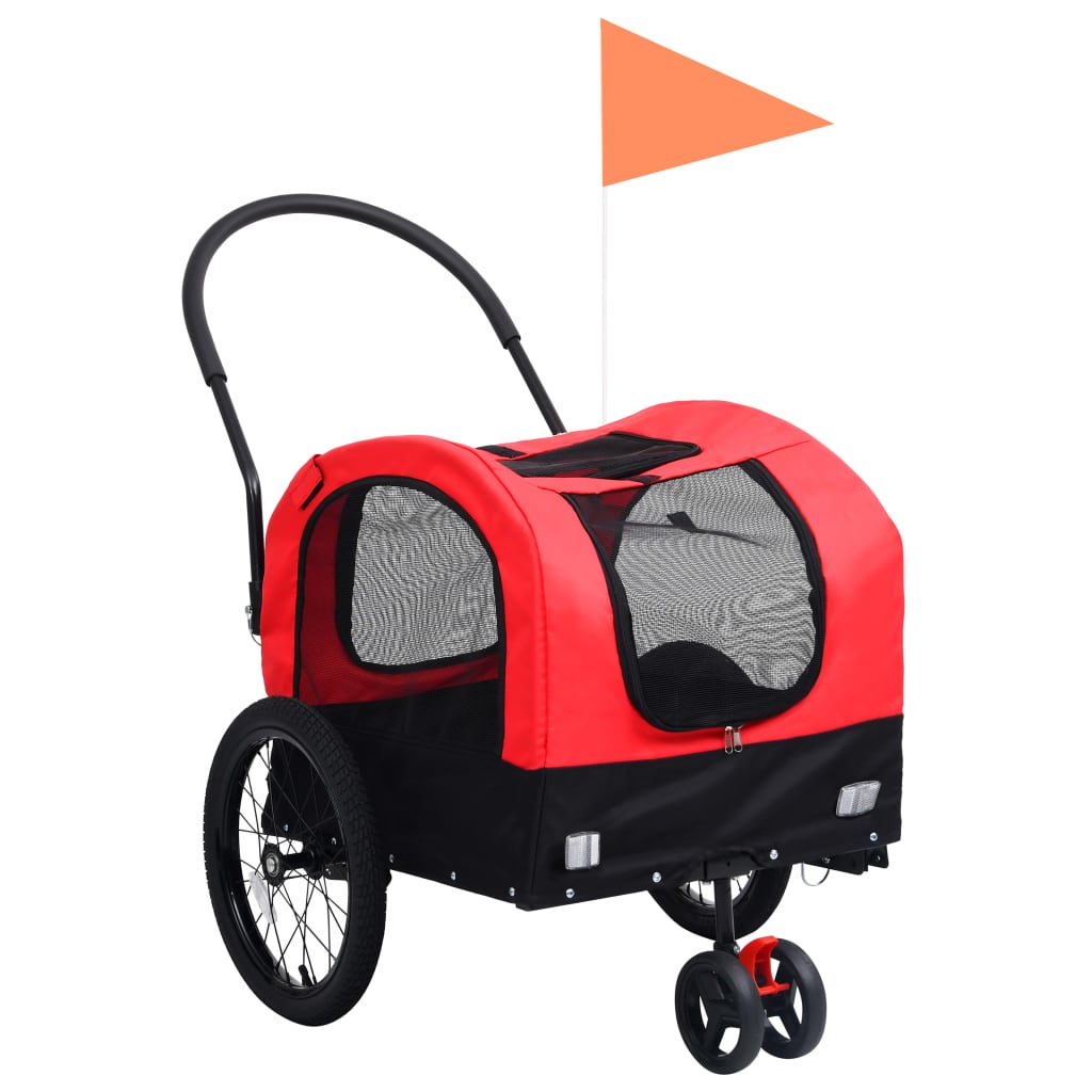 Trailer à vélo Vidaxl et landau 2-en-1 rouge et noir