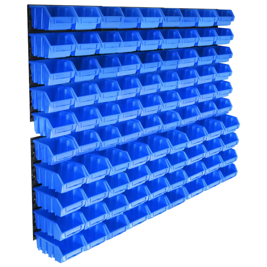 Vidaxxl ensemble de bacs de rangement 96 pièces avec panneaux muraux bleu