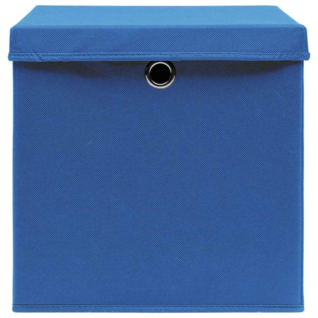 Boîtes de rangement vidaxl avec couvercle 10 pcs 32x32x32 cm Bleu
