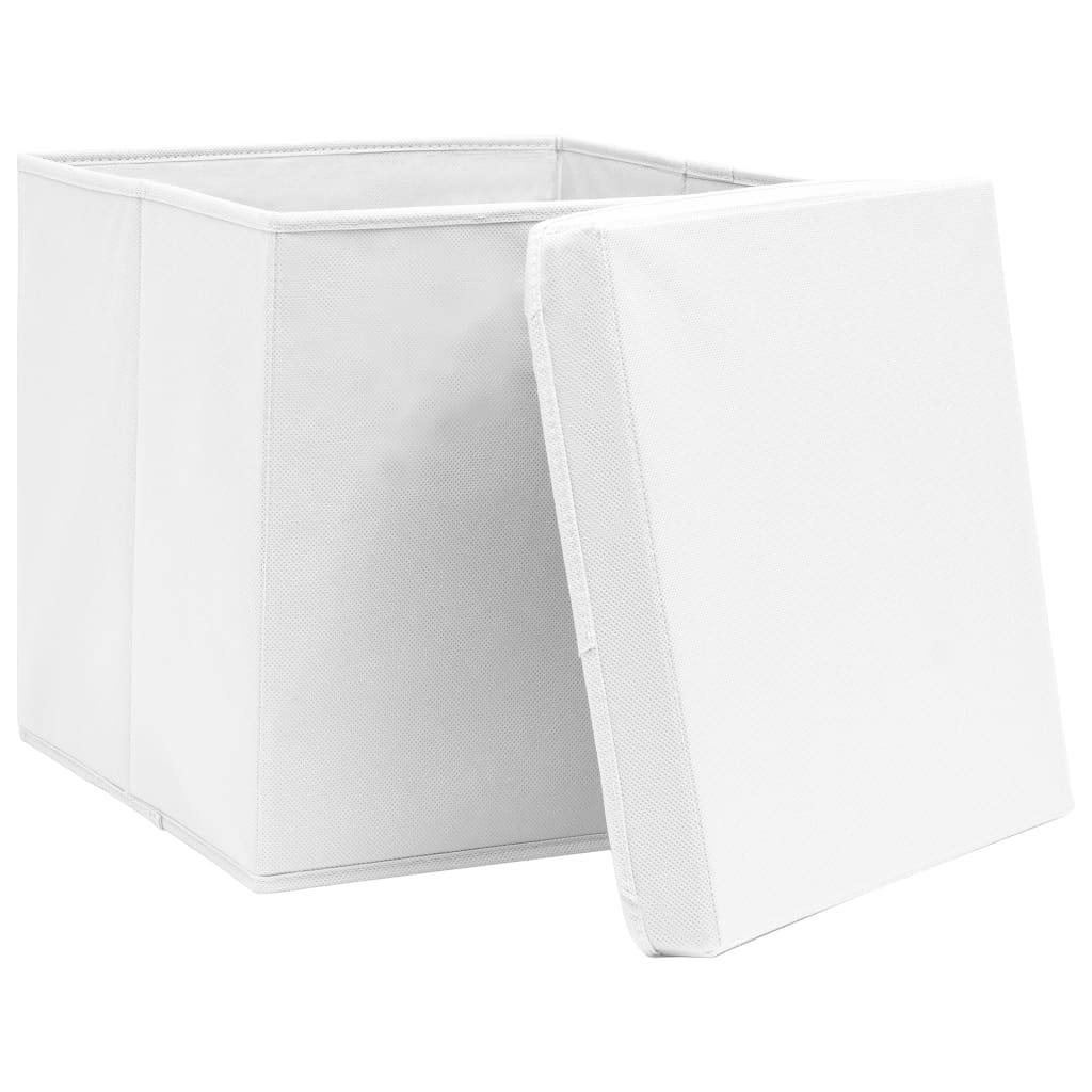Boîtes de rangement vidaxl avec couvercle 10 pcs 32x32x32 cm tissu blanc