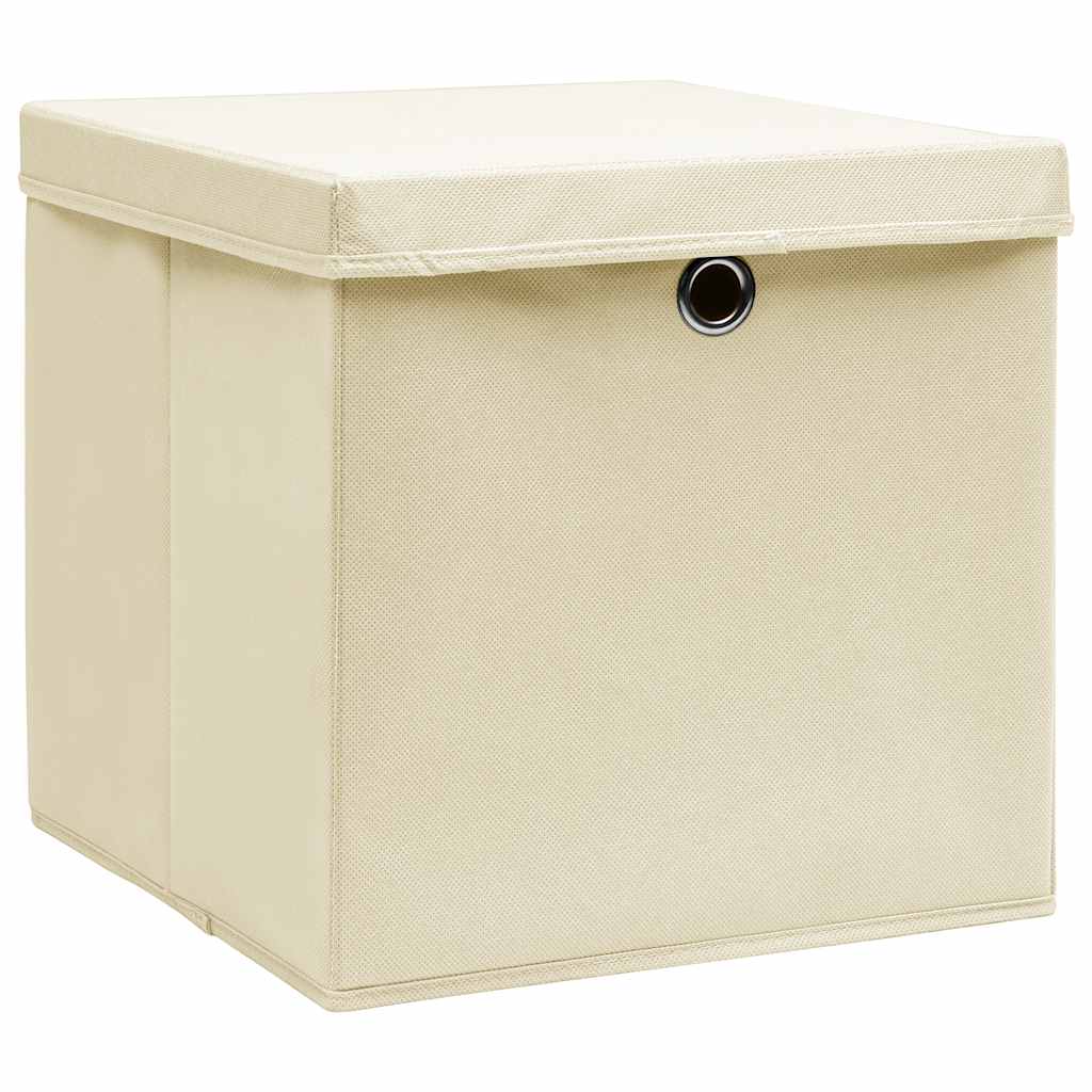 Boîtes de rangement Vidaxl avec couvercle 10 pcs 32x32x32 cm Crème de tissu -colore