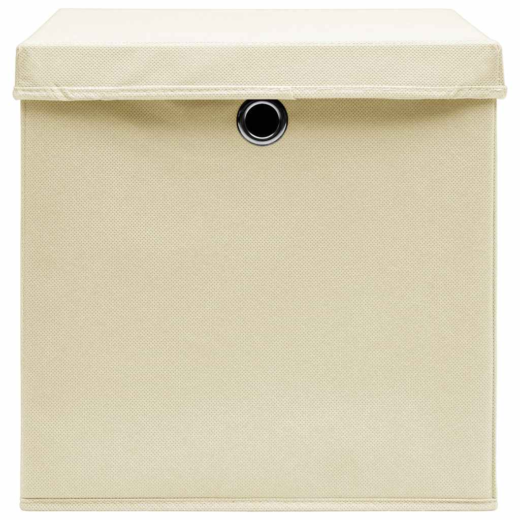 Boîtes de rangement Vidaxl avec couvercle 10 pcs 32x32x32 cm Crème de tissu -colore