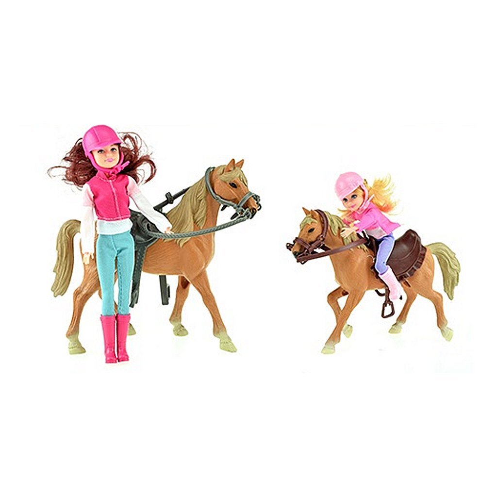 Coffret de jeu d'équitation 2 poupées + chevaux