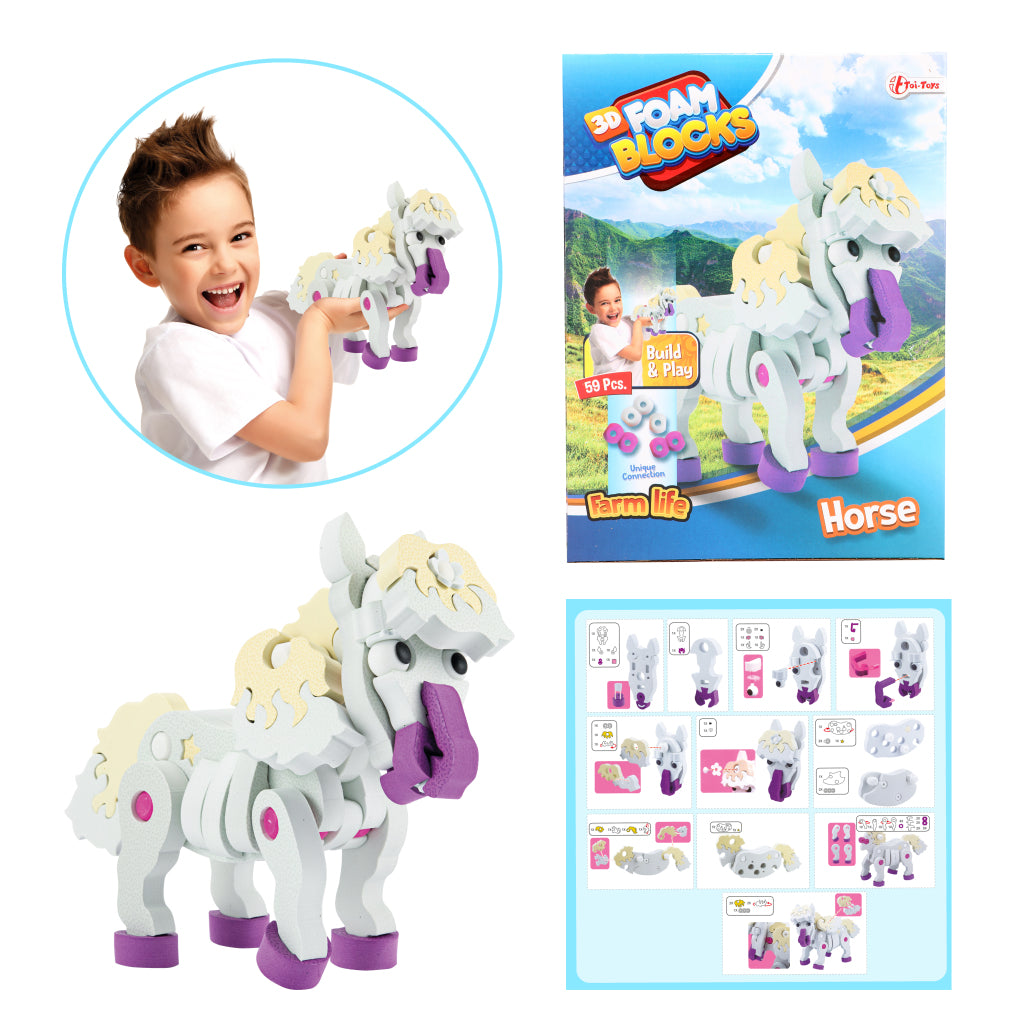 Toi-toys puzzle 3D construction cheval en mousse ensemble de bricolage s