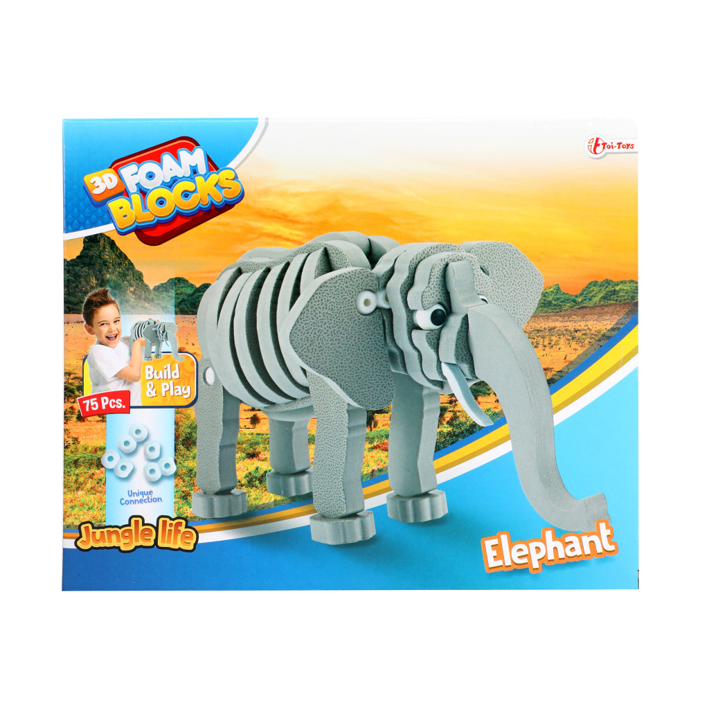 Toi-toys puzzle 3D éléphant junior 31,5 cm mousse gris 75 pièces