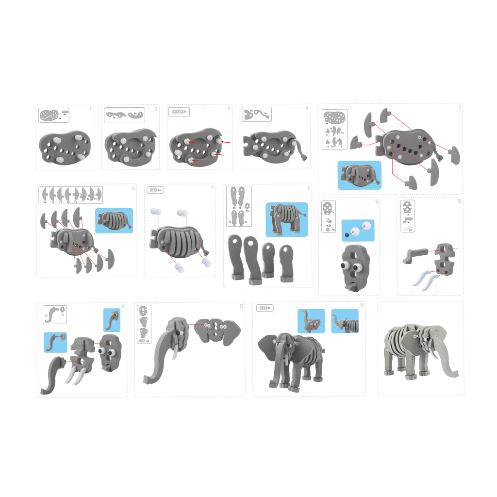 Toi-toys puzzle 3D éléphant junior 31,5 cm mousse gris 75 pièces