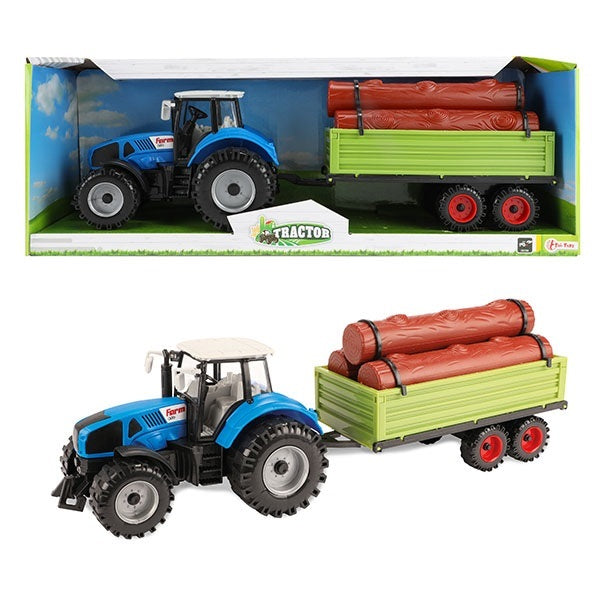 Tracteur avec semi-remorque et frite de troncs d'arbres 20cm