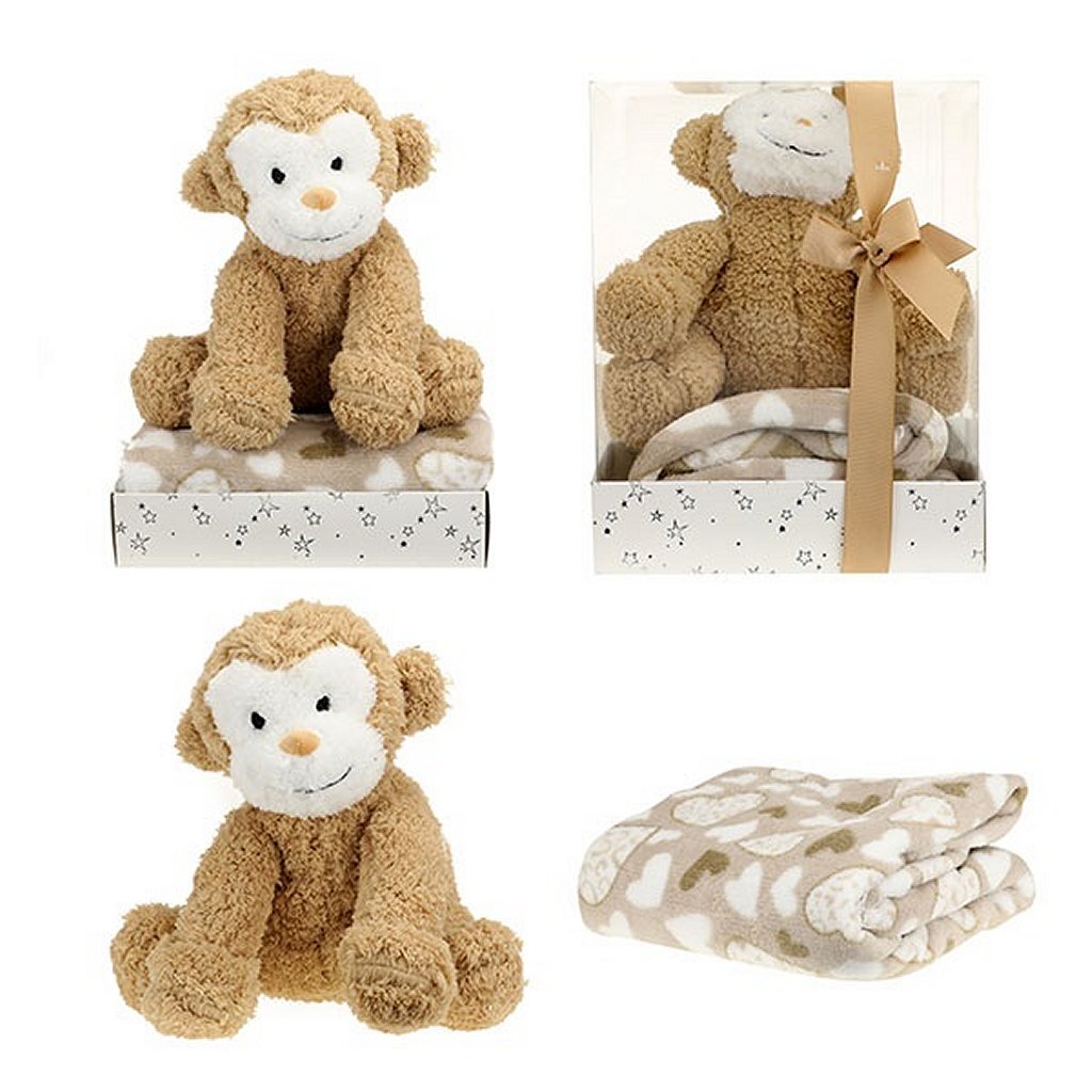 Toi-toys peluche singe + couverture câline dans un coffret cadeau
