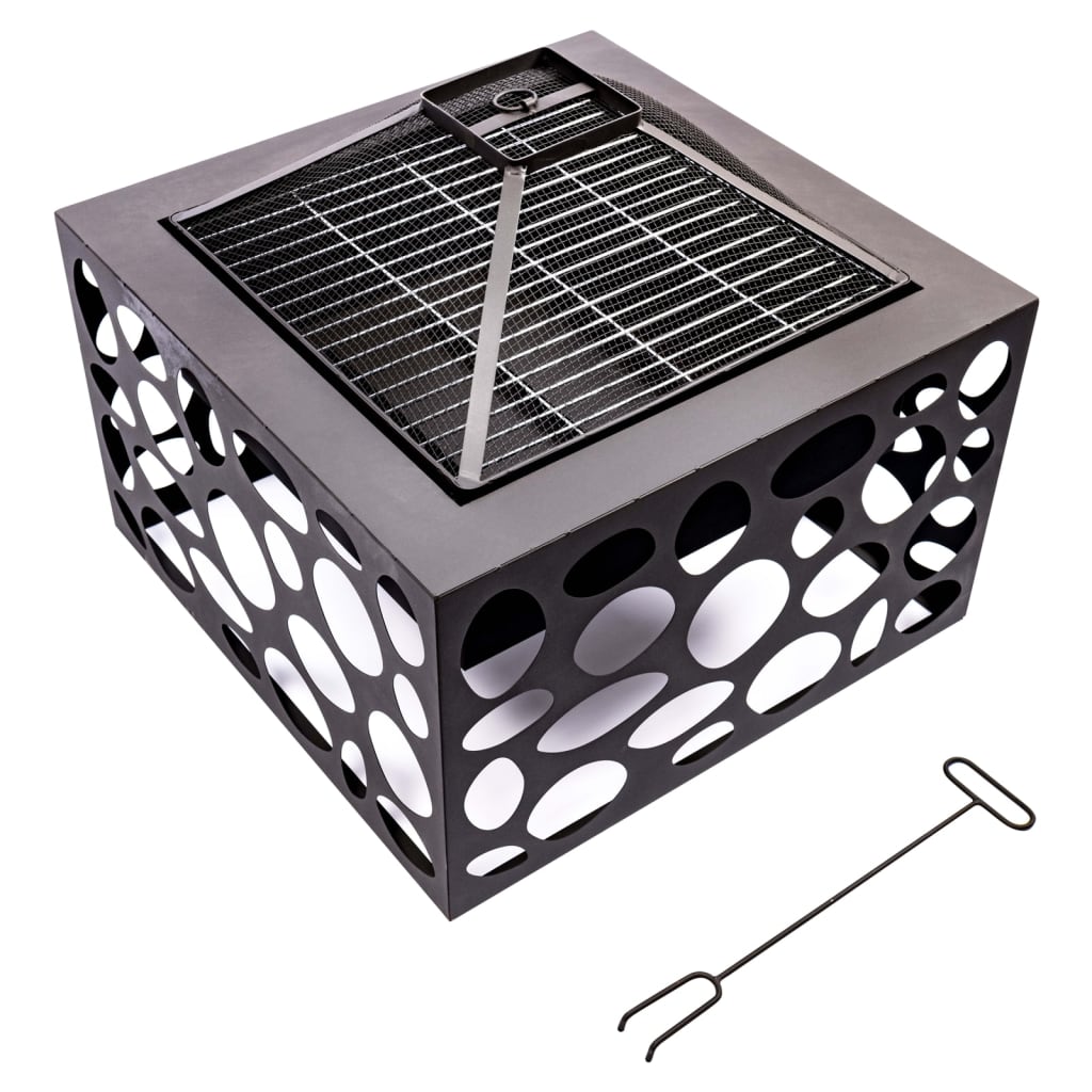 Foyer à feu rouge Mikor avec une calandre de barbecue noir