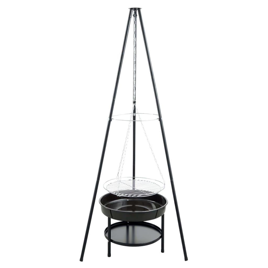 Barbecue de jardin rouge avec trépied et bol de pompiers 50 cm noir