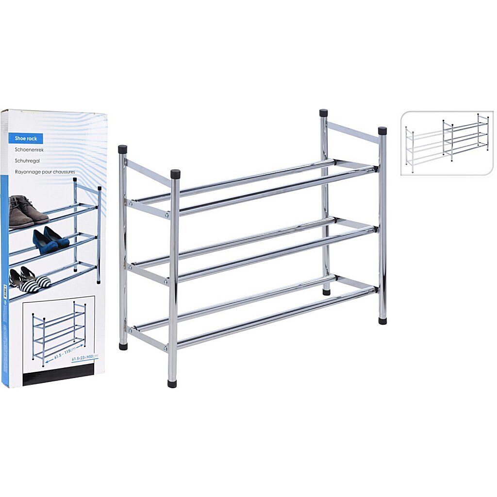 Étagère à chaussures extensible Basic 3 couches en acier inoxydable 61,5-115x50 cm