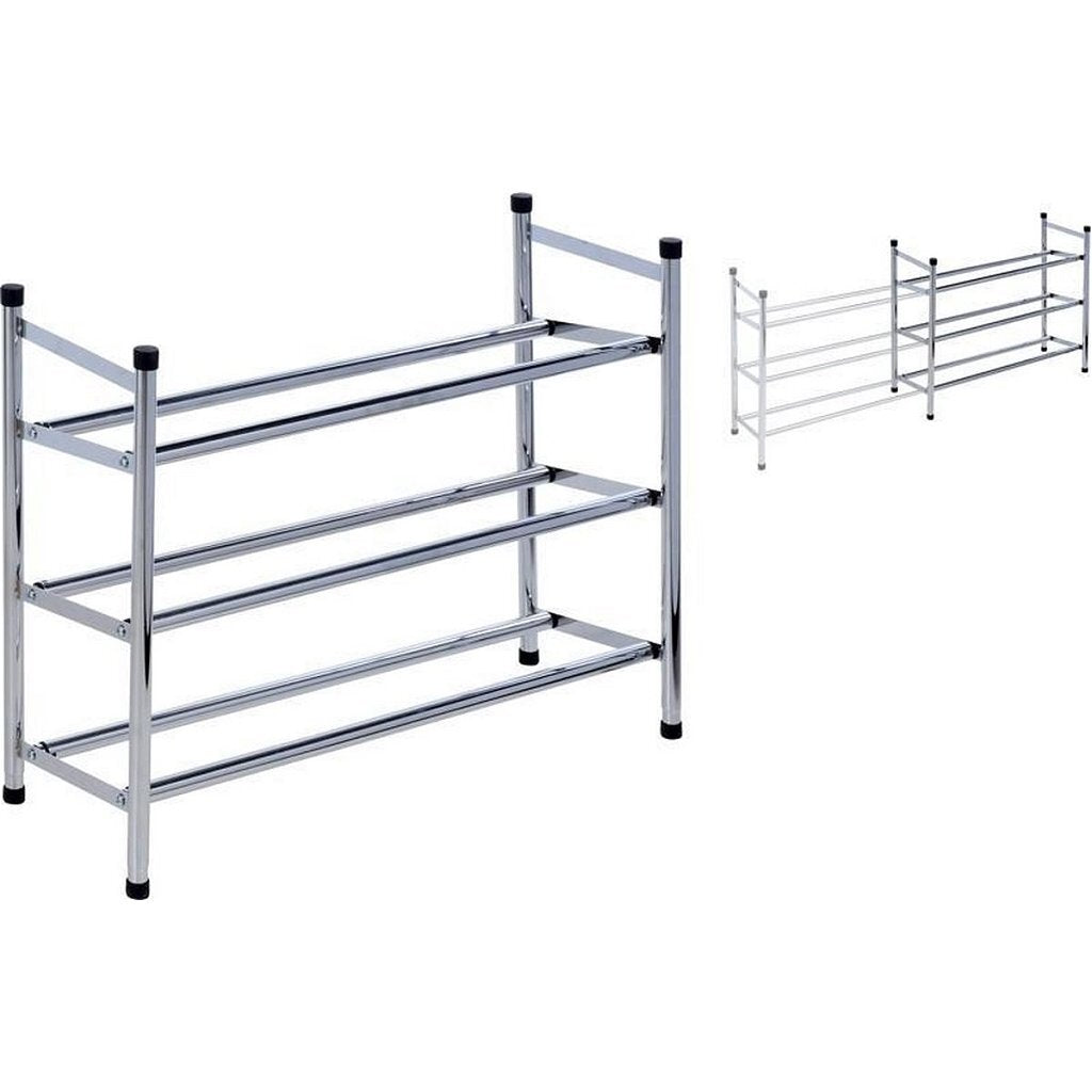 Étagère à chaussures extensible Basic 3 couches en acier inoxydable 61,5-115x50 cm